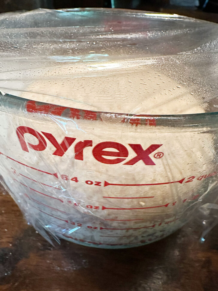 Dough in bowl after rising.
