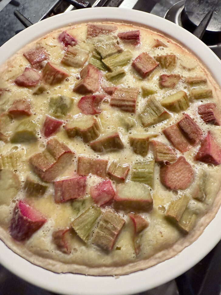 Rhubarb pie after baking.
