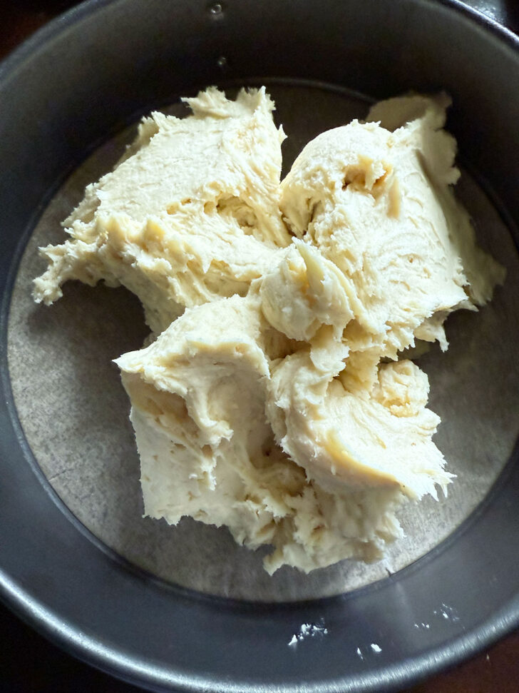 Batter spooned into the prepared springform pan.