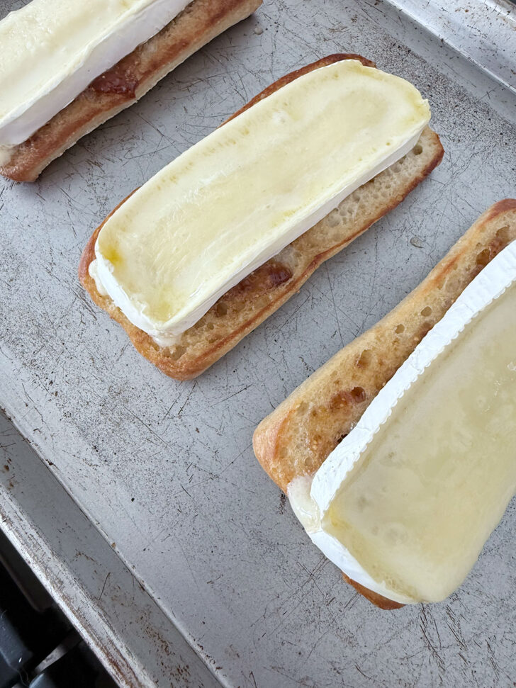 Brie after heating in the oven.