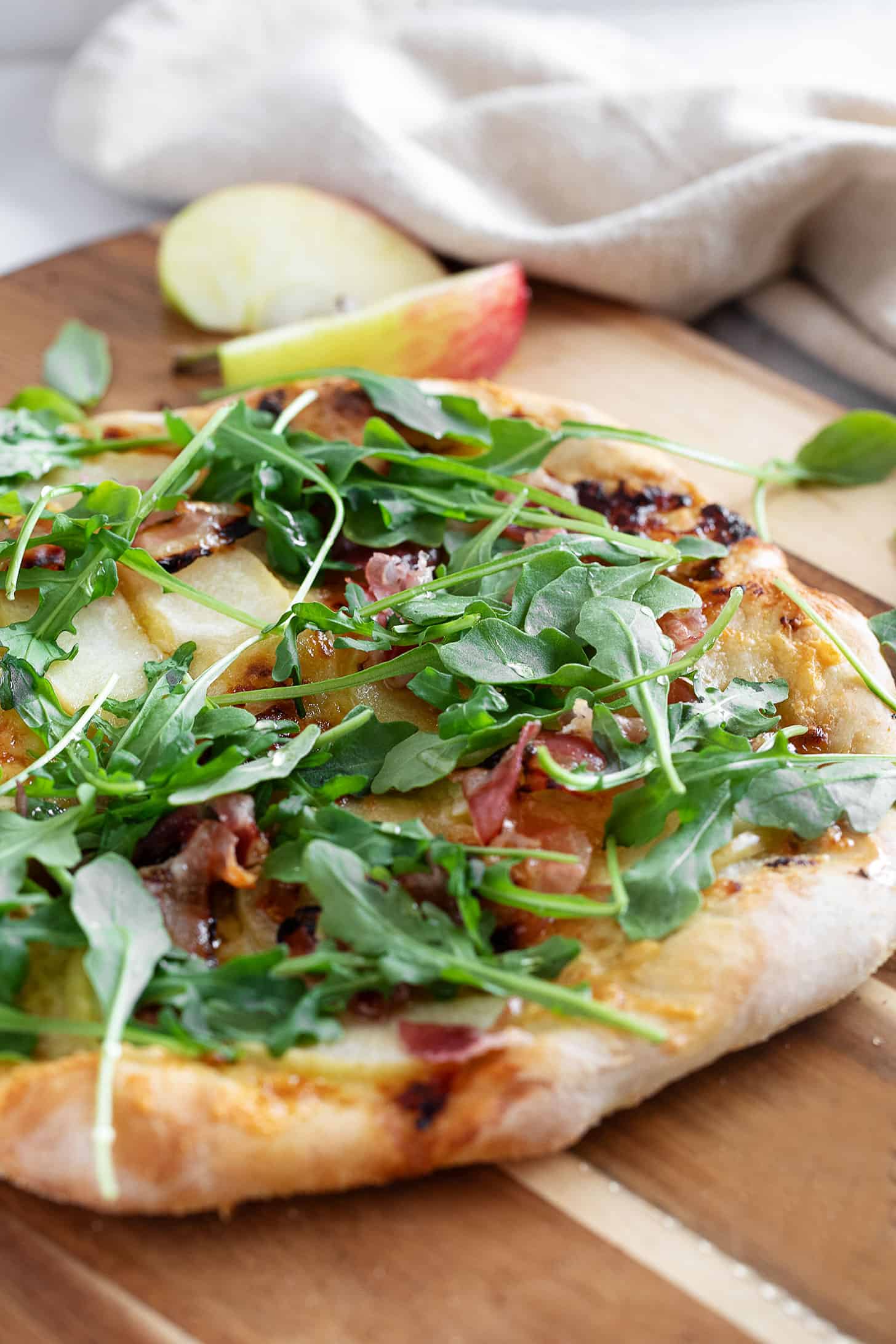 Pizza crust on Apple Cheddar and Pancetta Pizza.