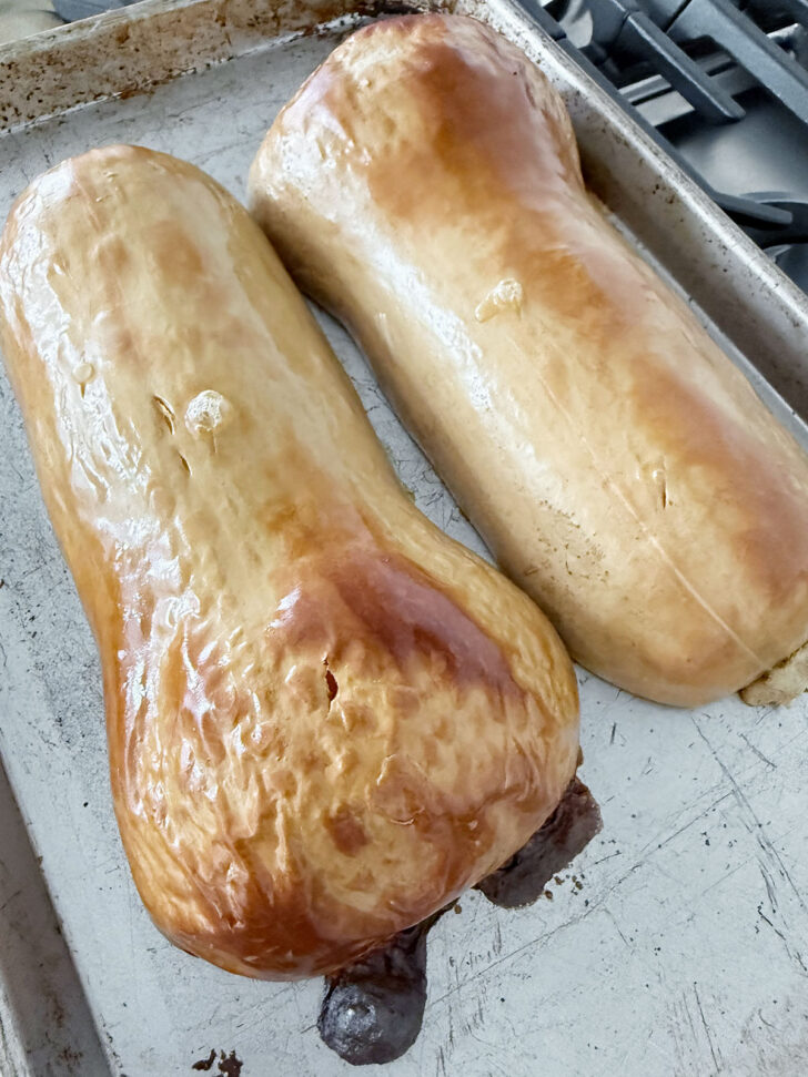 Butternut squash after roasting in the oven.