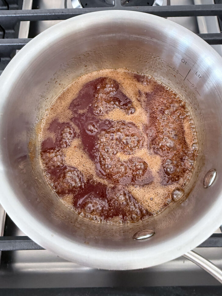 Honey sriracha sauce after boiling.