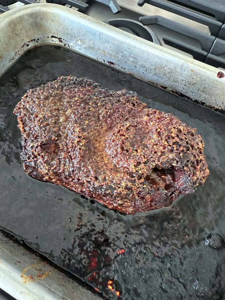 Maple mustard pork after roasting in the oven.