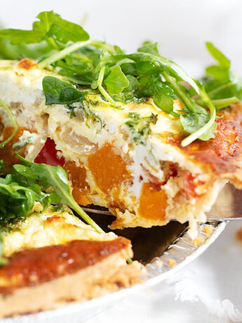 Butternut squash quiche sliced.