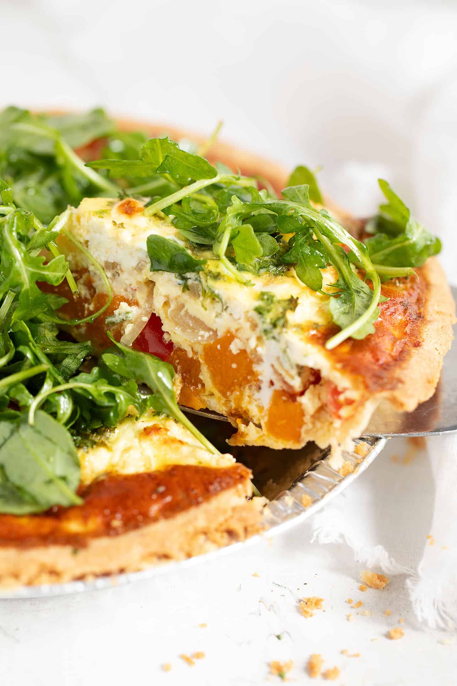 Butternut squash quiche sliced.