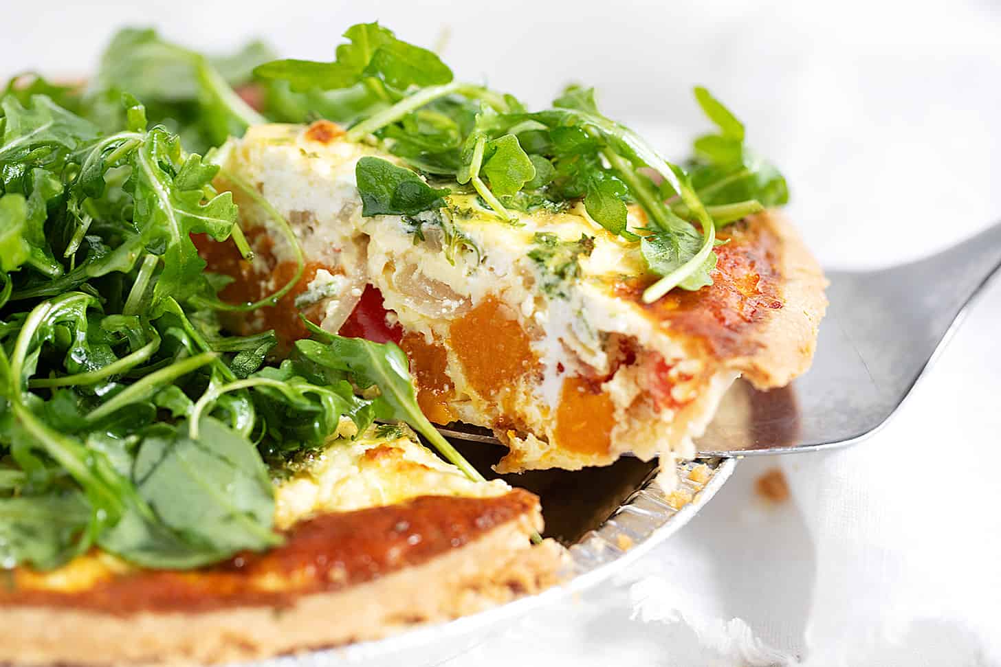 Butternut squash quiche sliced.