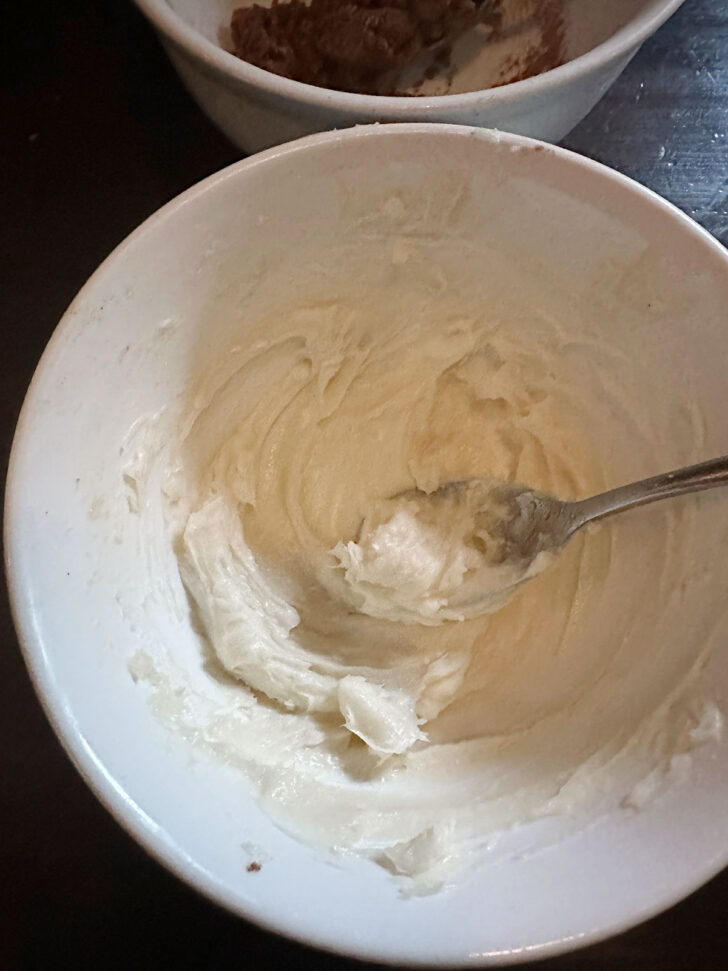 Making the cream cheese swirl.