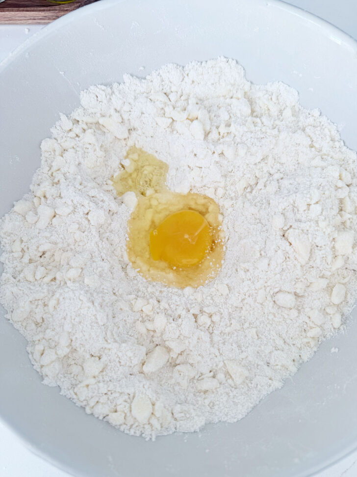 Egg added to the crumb mixture.