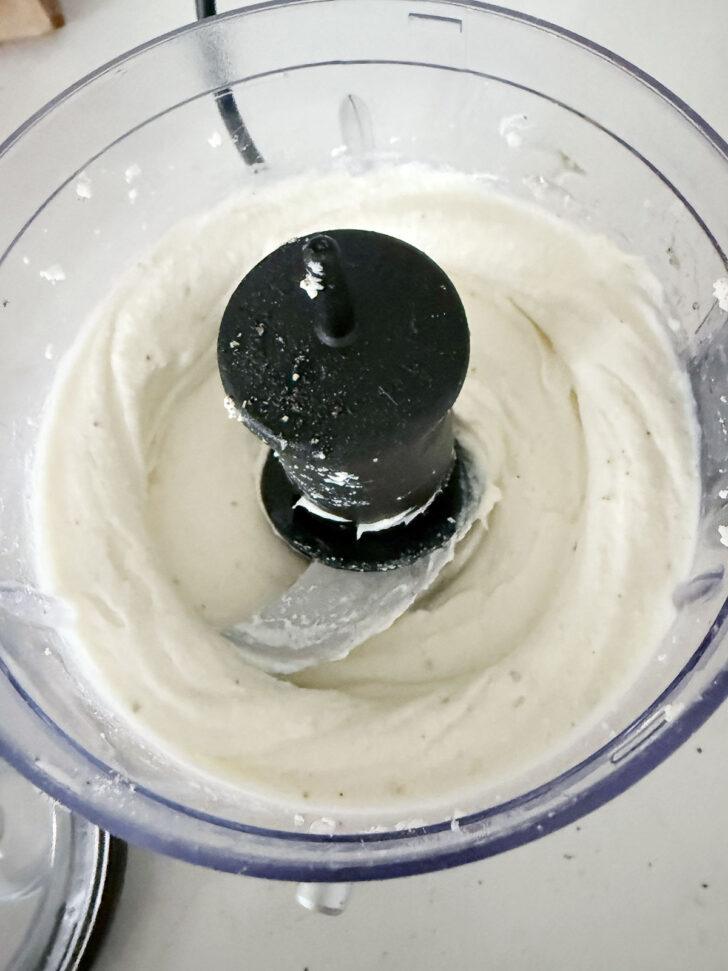 Whipped ricotta after processing in the food processor.