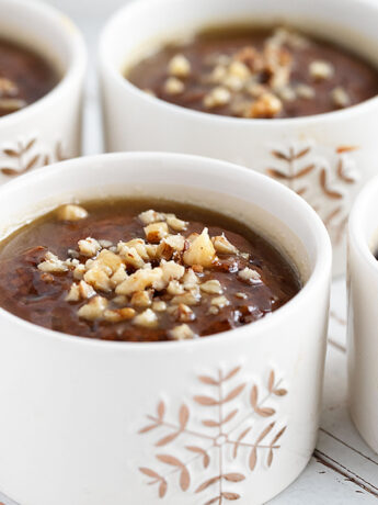 Gingerbread sticky toffee pudding in ramekins.