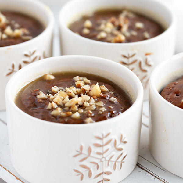 Gingerbread sticky toffee pudding in ramekins.
