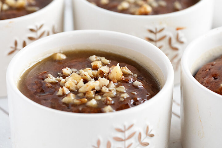 Gingerbread sticky toffee pudding in ramekins.