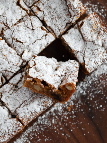 Date and nut chews cut on the cutting board.