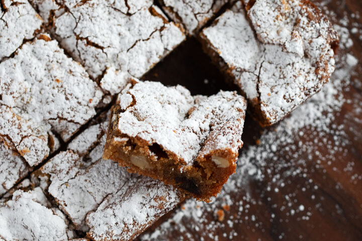 Date and nut chews cut on the cutting board.