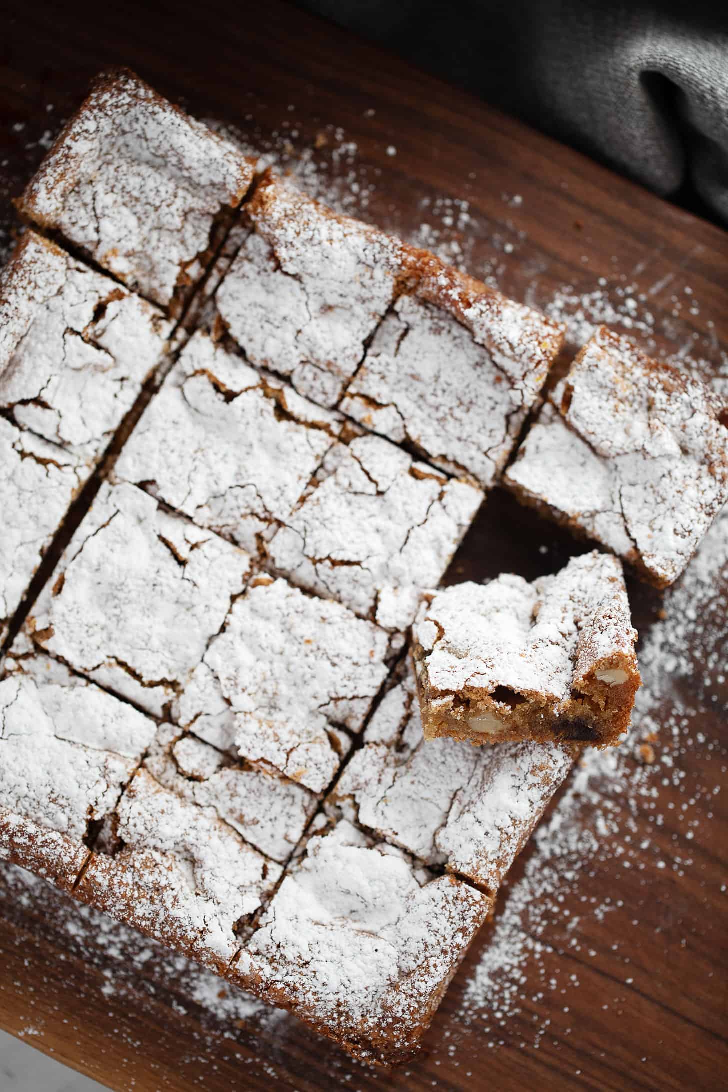 Date and nut chews cut on the cutting board.