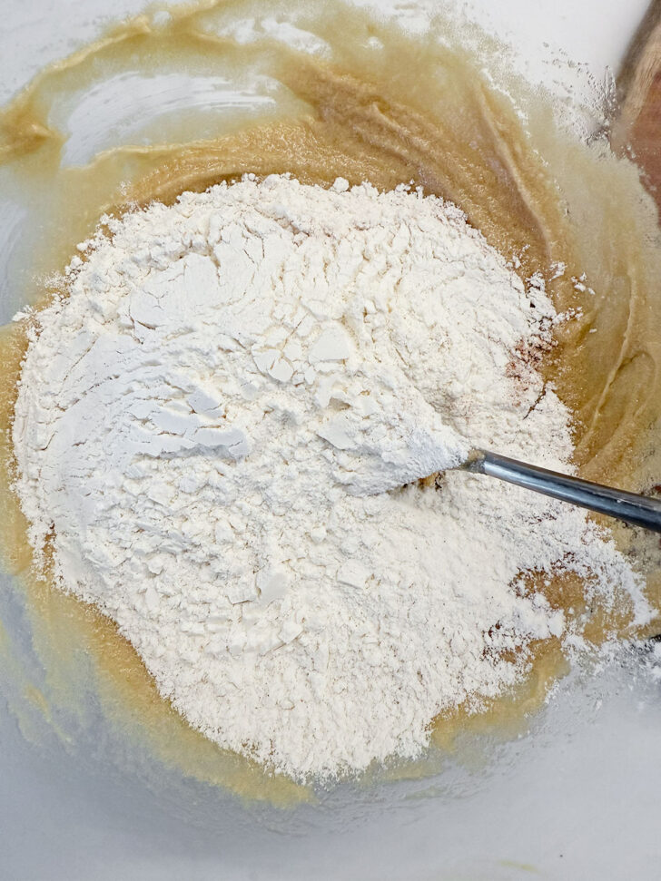 Flour mixture added to the batter.
