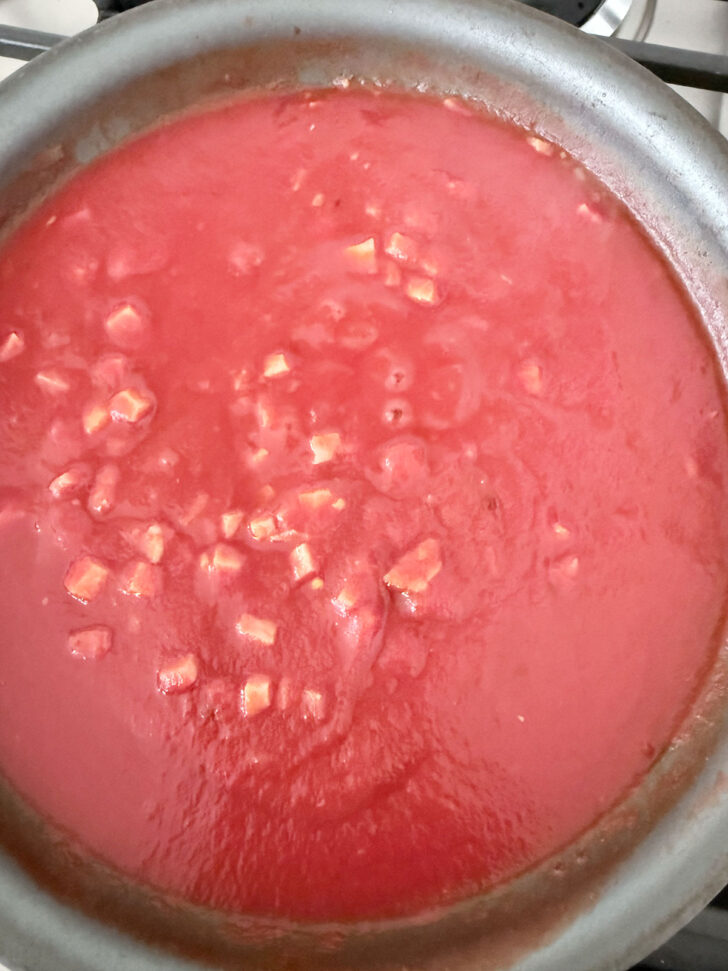 Sauce after adding the passsata.