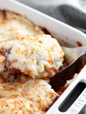 Meatloaf casserole in a baking dish.