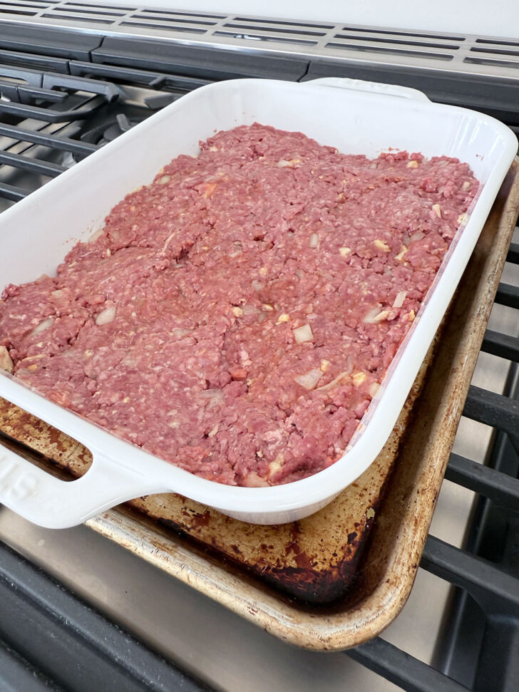Meatloaf mixture ready for the oven.