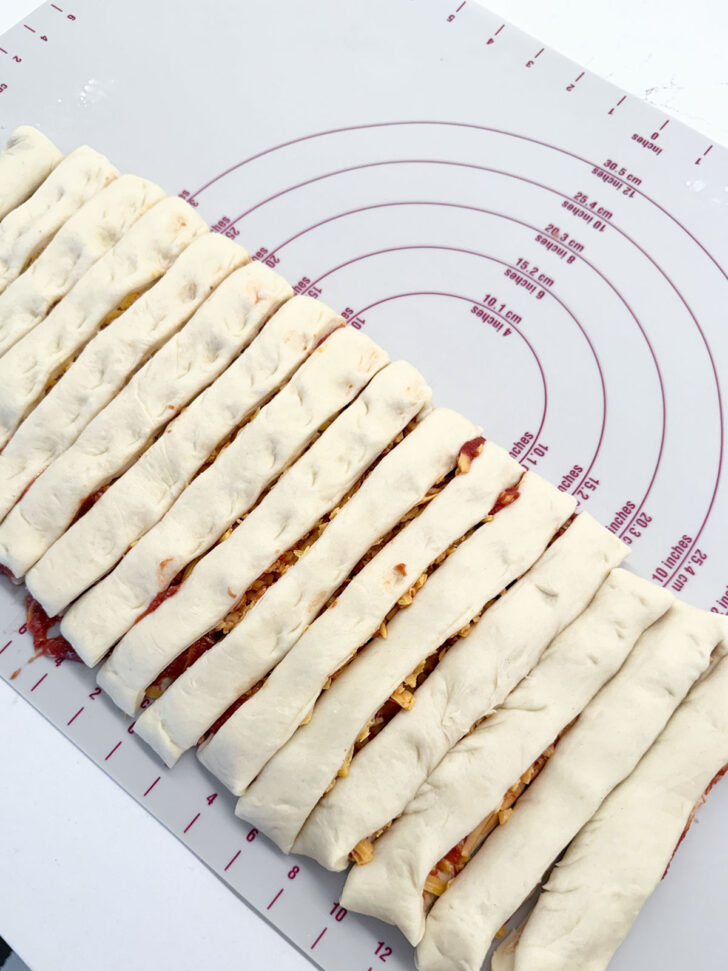 Dough cut into strips