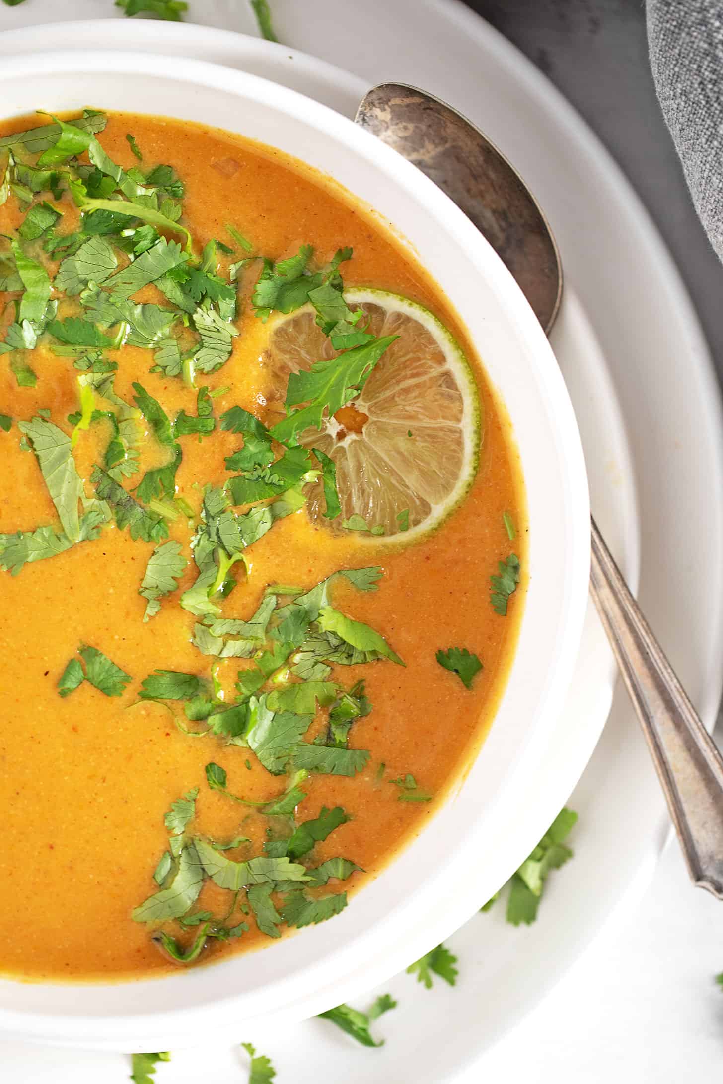 Sweet potato coconut soup in a bowl.