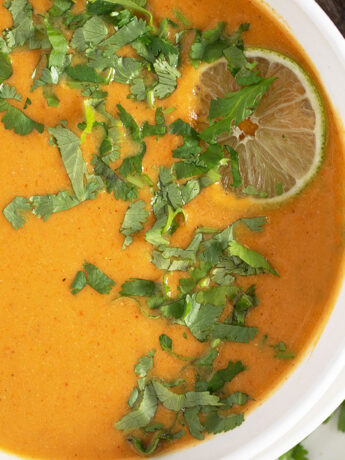Sweet potato coconut soup in a bowl.