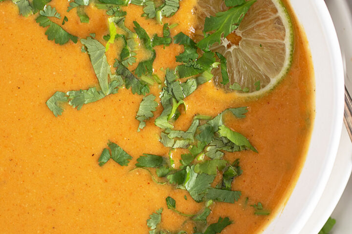 Sweet potato coconut soup in a bowl.