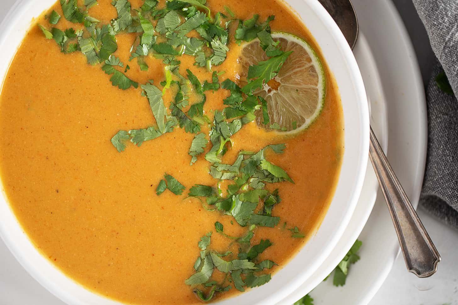 Sweet potato coconut soup in a bowl.