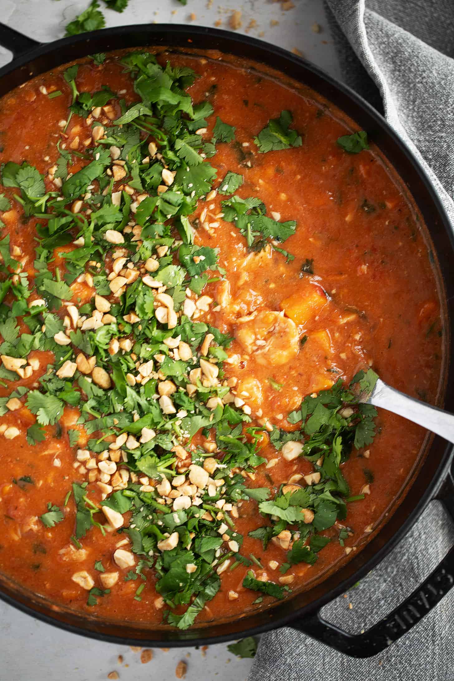 African chicken stew in a skillet.