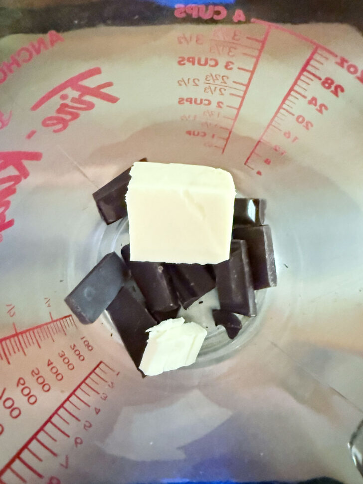 Chocolate and butter in a measuring cup.