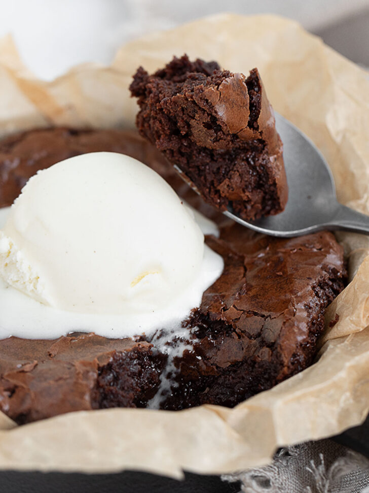 Single serve brownie after baking.