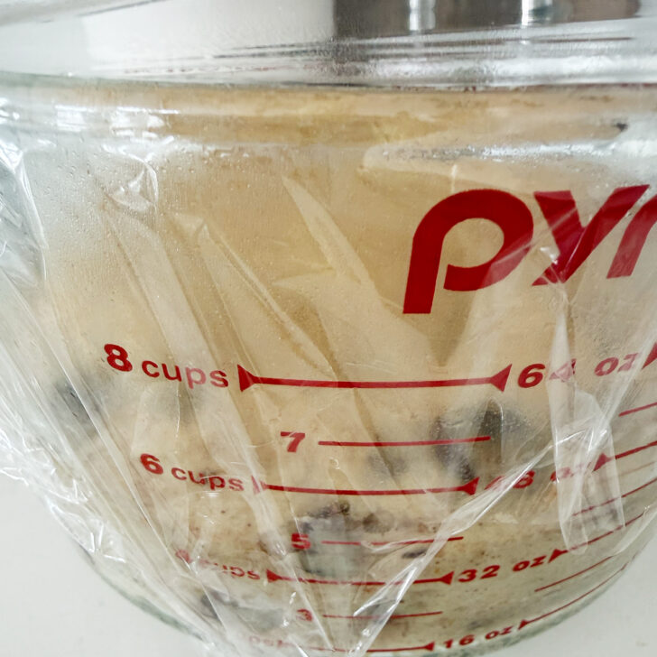 Dough after rising in a bowl until doubled.