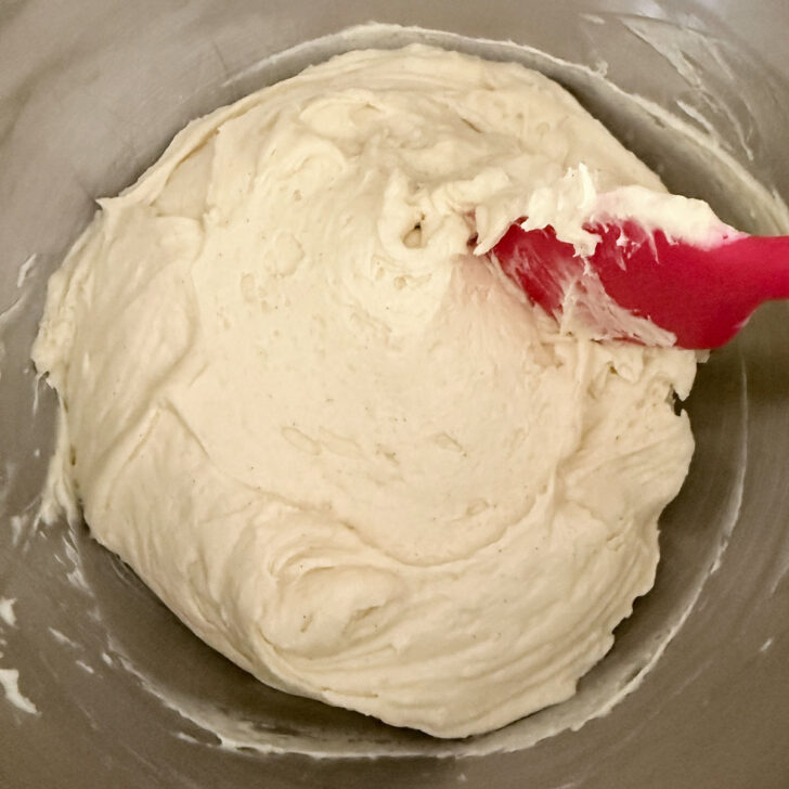 Finished batter in the mixing bowl.
