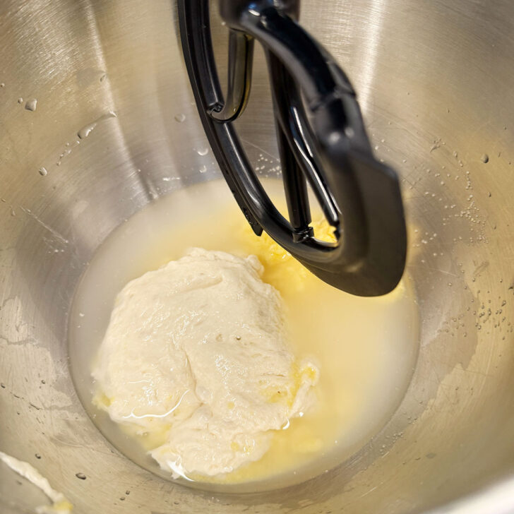 Starting the dough in a stand mixer.