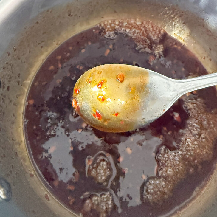 Hot honey glaze after thickening.