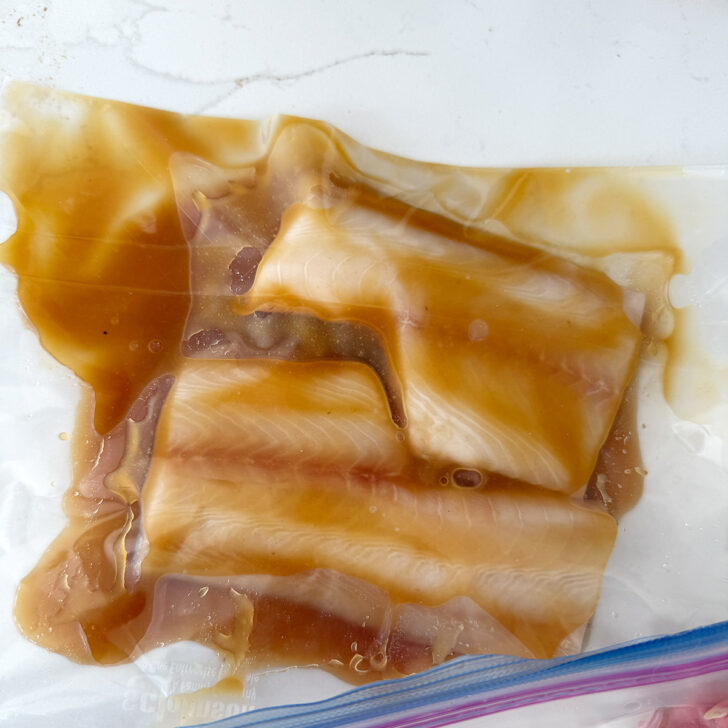 Black cod in a plastic bag with the miso marinade.