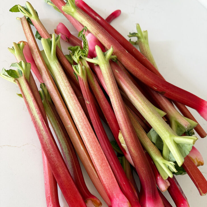 Rhubarb stalks on the counter.