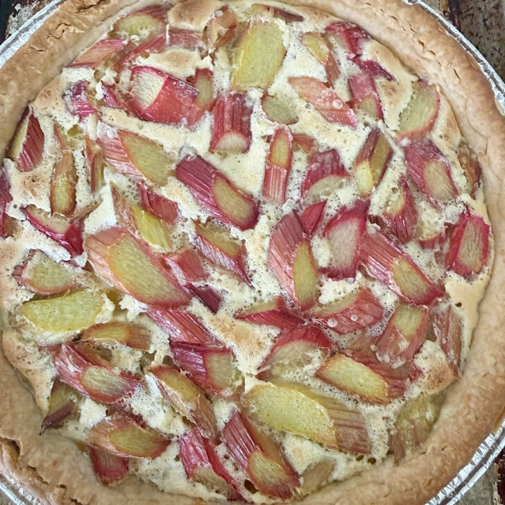 Rhubarb custard pie after baking.