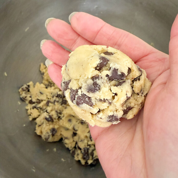 Forming the cookie dough into a ball.