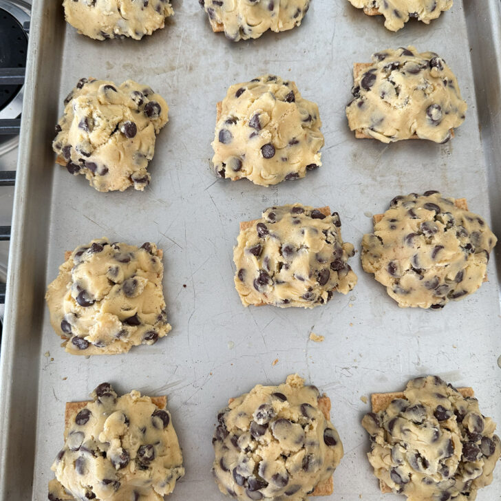 Cookie dough discs placed over the cookie base.