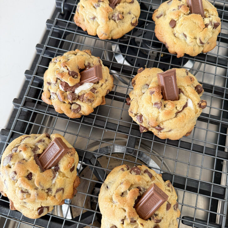Hershey chocolate square inserted into the baked cookies.