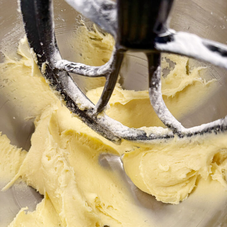 Finished batter in the mixing bowl.