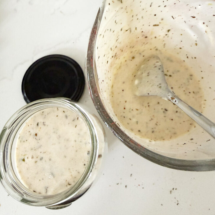 Dressing and marinade mixture mixed up and divided in two.