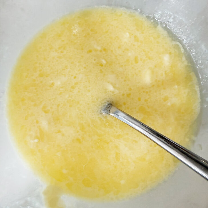 Wet ingredients mixed up in a bowl.