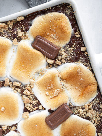 S'mores brownies in the baking pan.