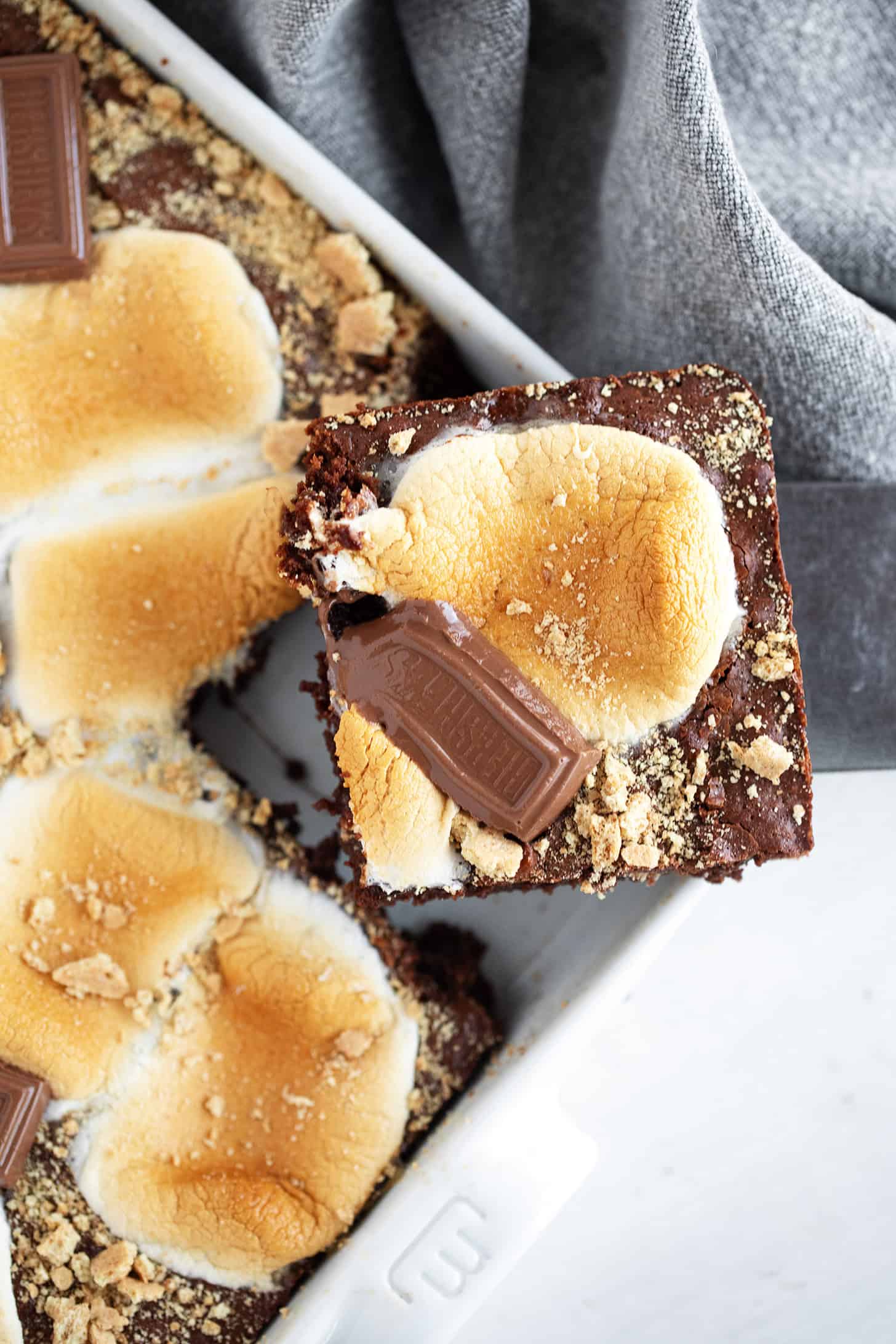 S'mores brownies in a sheet pan after baking.