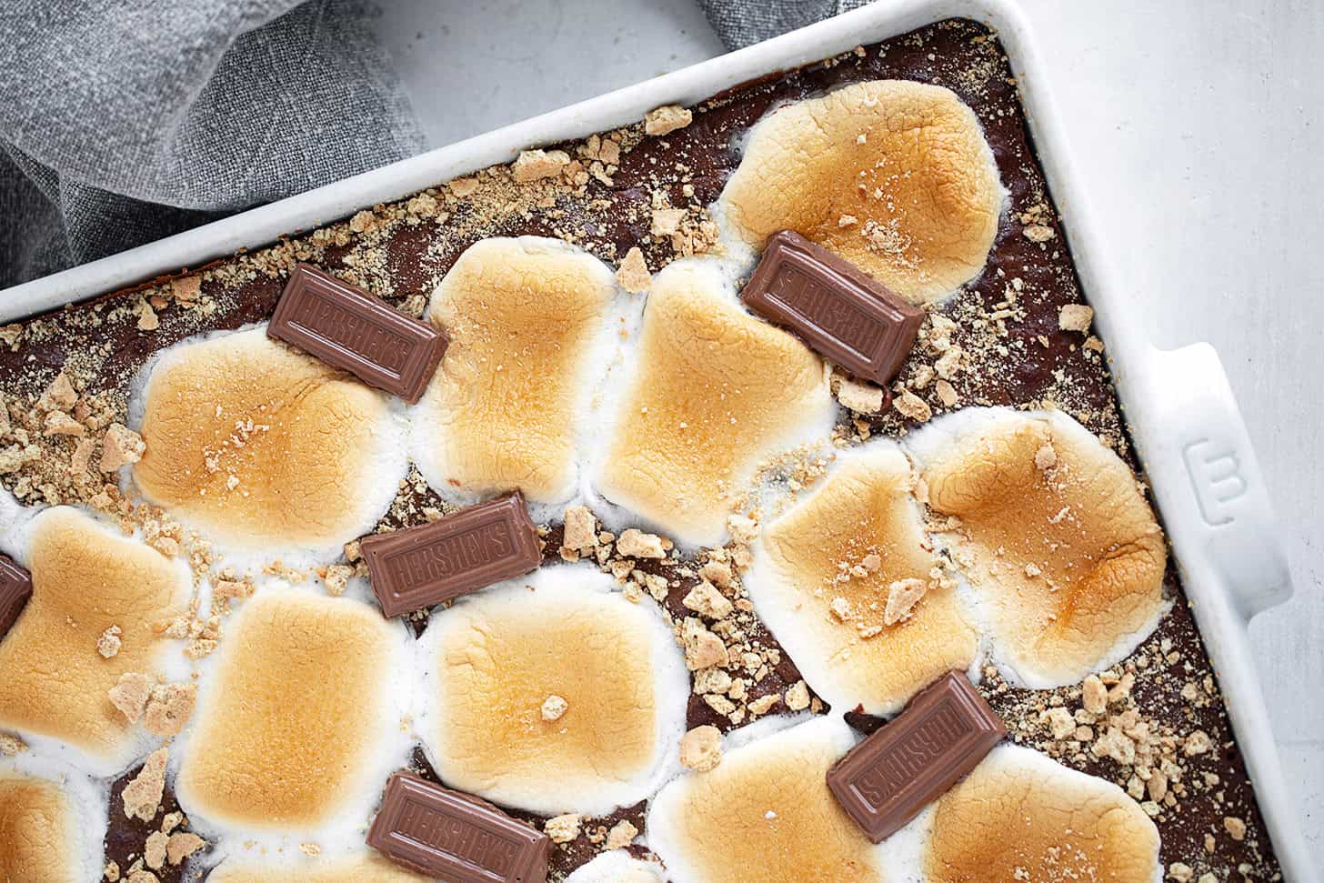 S'mores brownies in the baking pan.