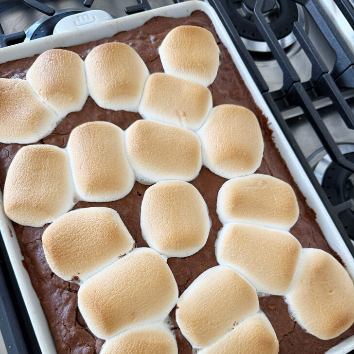 S'mores brownies after baking in the baking pan.