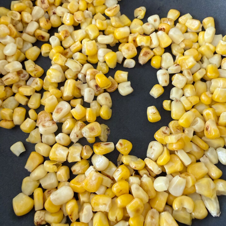 Charring the corn in a non-stick skillet.
